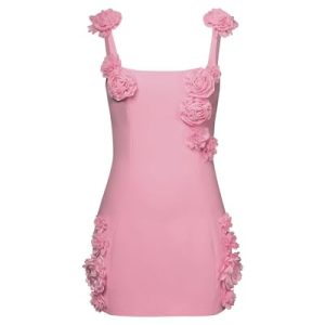 Women's Elaina Pink Rosette Applique Mini Dress