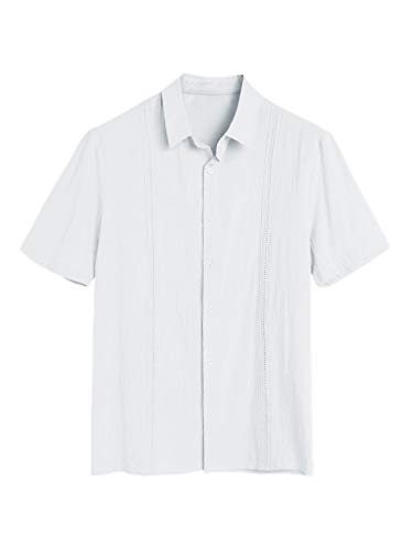 Mens Short Sleeve Cuban Camp Guayabera Shirt Linen Cotton Hippie Beach Button Down Shirts