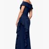 Women's Long Tech Scuba Off-The-Shoulder Ruffle Dress