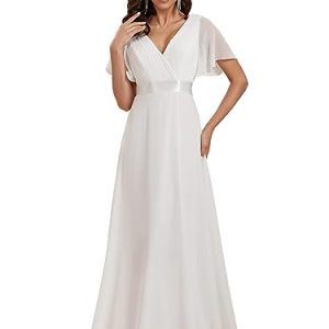 Women's Classic Chiffon Short Sleeve Pleated V-Neck Floor Length Bridesmaid Dresses 09890