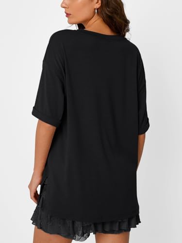 Oversized Tshirts for Women Workout Plus Size Tops V Neck Short Sleeve Gym Shirts Casual Loose Fit Basic Tees