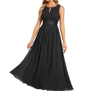 Women's Crew Neck Sleeveless A Line Hollow Out Sequin Maxi Fromal Dress 01955
