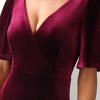 Women's Retro Evening Gown A Line V-Neck Wrap Velvet Long Formal Dresses 0861