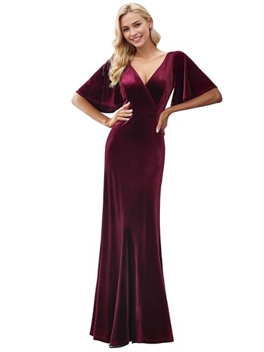 Women's Retro Evening Gown A Line V-Neck Wrap Velvet Long Formal Dresses 0861