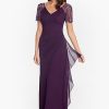 Female Long Sheer Matte Jersey Beaded Flutter Sleeve