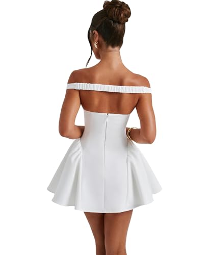 Women's Summer Sexy V Neck Off Shoulder Wedding Mini Dresses Backless A Line Puffy Hem Prom Party Gown