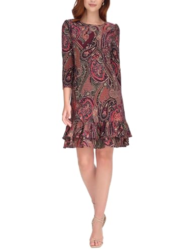 Women's 3/4 Sleeve High Neck Ruffle Trim Jersey Mini Dress