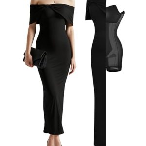 Off The Shoulder Maxi Dress Wedding Guest Formal Dresses for Women Sleeveless Bodycon Long Shapewear Prom Dress