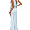 Women's Summer Satin Strapless Tube Top Maxi Dress Elegant Silk Backless Halter Neck Formal Party Dresses Wedding Guest