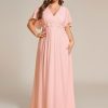Chiffon V Neck Short Sleeves Appliques Plus Size Formal Dresses for Curvy Women Evening Gowns 01960-DA