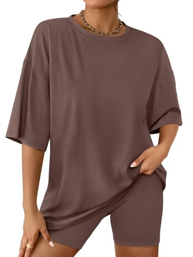 Womens 2 Piece Sets Summer Outfits 2025 Two Piece Lounge Set Matching Clothing Oversized Tshirts Biker Short Fashion
