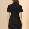 Women's Denim Dress Button Down Pockets Puff Sleeve Collared Jean Dresses