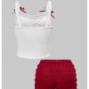 Women's 2 Piece Summer Cute Outfits Cherry Letter Print Bow Cami Top Ruched Bloomers Shorts Set