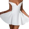 Women's Summer Sexy V Neck Off Shoulder Wedding Mini Dresses Backless A Line Puffy Hem Prom Party Gown
