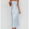 Women's Summer Satin Strapless Tube Top Maxi Dress Elegant Silk Backless Halter Neck Formal Party Dresses Wedding Guest