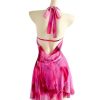 Women's Tie Dye Mesh Halter Mini Dress Deep V Neck Draped Backless Sleeveless Vacation Summer Dresses