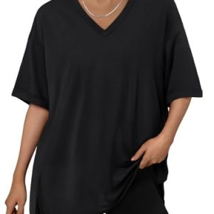 Oversized Tshirts for Women Workout Plus Size Tops V Neck Short Sleeve Gym Shirts Casual Loose Fit Basic Tees