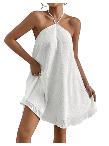 Women's Summer Mini Dress Sleeveless Tie Back Halter Flowy Short Dress