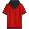 Mens Short Sleeve Hoodie Soft Cotton Color Block Moisture Wicking Big Pocket Streetwear Short Sleeve Sweatshirt