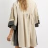 Womens Oversized Embroidered Dress with V-Neck and 3/4 Sleeves Vintage Embroidery Babydoll Dress