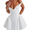 Women's Summer Sexy V Neck Off Shoulder Wedding Mini Dresses Backless A Line Puffy Hem Prom Party Gown