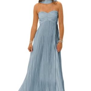 Flowy Chiffon Bridesmaid Dress with Scarf Strapless Formal Evening Dresses QA232