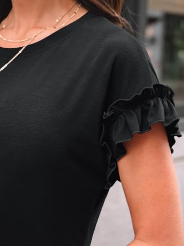 Womens Short Sleeve Tops Summer Tshirts Casual 2025 Cute Ruffle Crewneck Trendy Fashion Dressy Cute Work Outfits