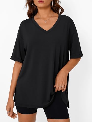 Oversized Tshirts for Women Workout Plus Size Tops V Neck Short Sleeve Gym Shirts Casual Loose Fit Basic Tees