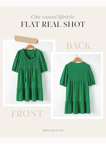 Womens Dresses Summer V Neck Drawstring Embroidered Half Sleeve Mini Dress Boho Dresses for Women 2025 Sundresses