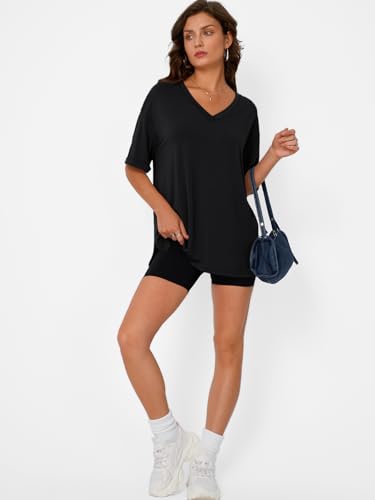 Oversized Tshirts for Women Workout Plus Size Tops V Neck Short Sleeve Gym Shirts Casual Loose Fit Basic Tees