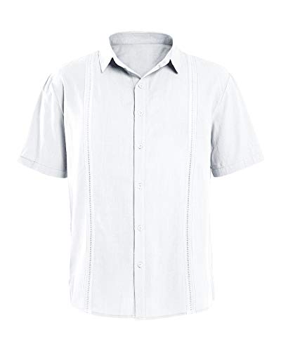 Mens Short Sleeve Cuban Camp Guayabera Shirt Linen Cotton Hippie Beach Button Down Shirts