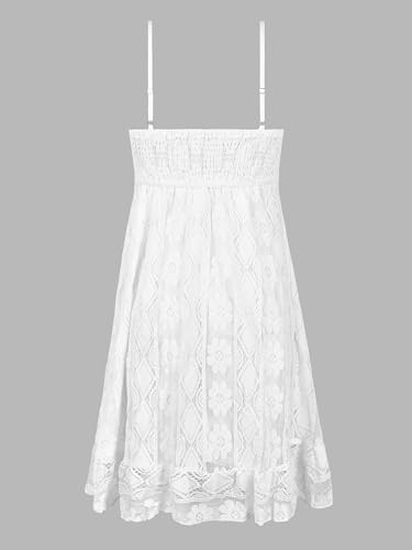 Women's Mini Dress Lace Boho Tassel V-Neck Flare Ruffle Adjustable Straps Beach Summer Short Dress