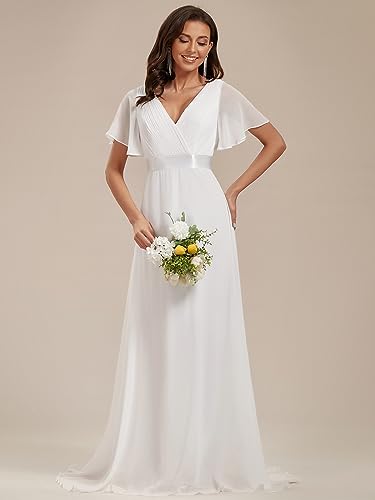 Women's Classic Chiffon Short Sleeve Pleated V-Neck Floor Length Bridesmaid Dresses 09890