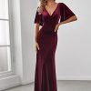 Women's Retro Evening Gown A Line V-Neck Wrap Velvet Long Formal Dresses 0861