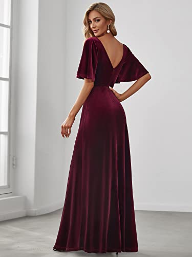 Women's Retro Evening Gown A Line V-Neck Wrap Velvet Long Formal Dresses 0861