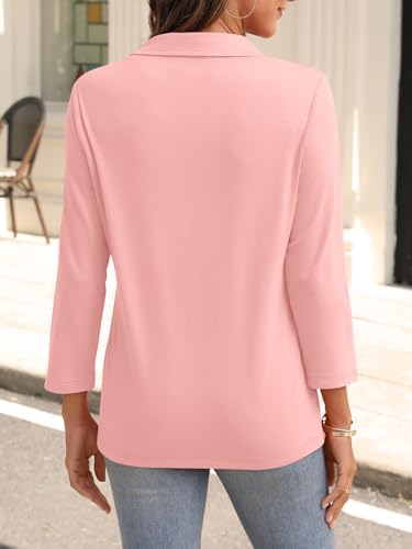 31tRrchpZoL.jpg Womens V Neck Polo Shirts 3/4 Sleeve Collared Tops Business Casual Summer Tops Trendy Loose
