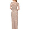 Women's Long Hand Beaded 3D Floral Dress with Elbow Sleeves