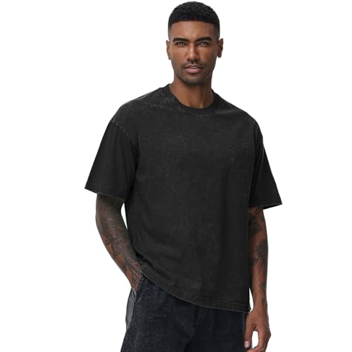 Men's Oversized Cotton T-Shirts Loose Fit Vintage Washed Tee Unisex Short Sleeve Casual Shirts Tops