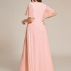 Chiffon V Neck Short Sleeves Appliques Plus Size Formal Dresses for Curvy Women Evening Gowns 01960-DA