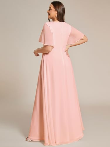 Chiffon V Neck Short Sleeves Appliques Plus Size Formal Dresses for Curvy Women Evening Gowns 01960-DA