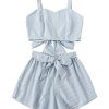 Women's 2 Piece Outfits Summer Sleeveless Tie Back Crop Cami Top and Shorts Set