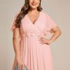 Chiffon V Neck Short Sleeves Appliques Plus Size Formal Dresses for Curvy Women Evening Gowns 01960-DA
