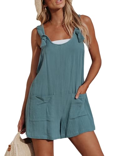 Women's Summer Sleeveless Overall Adjustable Loose Jumpsuit Beach Romper Travel Vacation Outfits with Pockets