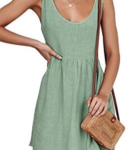Womens Summer Shoulder Tie Strap Babydoll Dress Casual Scoop Neck A-Line Skater Swing Mini Sundress
