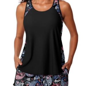 Blouson Tankini Swimsuits for Women 2025 Tummy Control Two Piece Bathing Suits with Sporty Pockets Swim Shorts