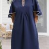 Women's Summer Flutter Short Sleeve A Line Mini Dress Casual Contrast Trim V Neck Short Dress with Pockets