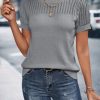 Womens Summer Tops Dressy Casual Crewneck Short Sleeve Shirts Solid Hollow Out Knit Loose Sweater Blouses