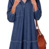 Denim Dress for Women Fashion Fall Casual Babydoll 2025 V Neck 3/4 Puff Sleeve Jean Dresses