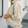 413R0Mse9wL.jpg Womens Summer Tops Dressy Casual Blouse Top Ruffled Short Sleeve Button Down Striped Shirt