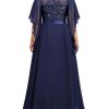 Women's Plus Size Sequin Lace with Ruffle Cape Cloak Sleeves Elegant Evening Wedding Party Maxi Dress